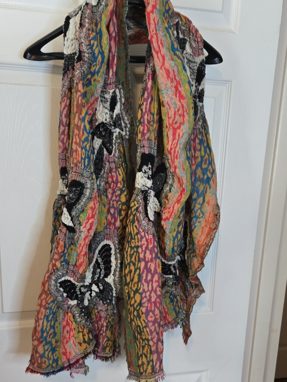 Multicolor Woven Fringe Scarf with Red Script Tag